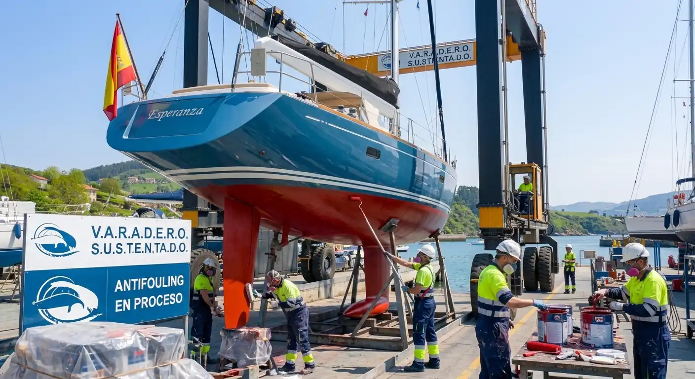 Applying antifouling paint on dry dock