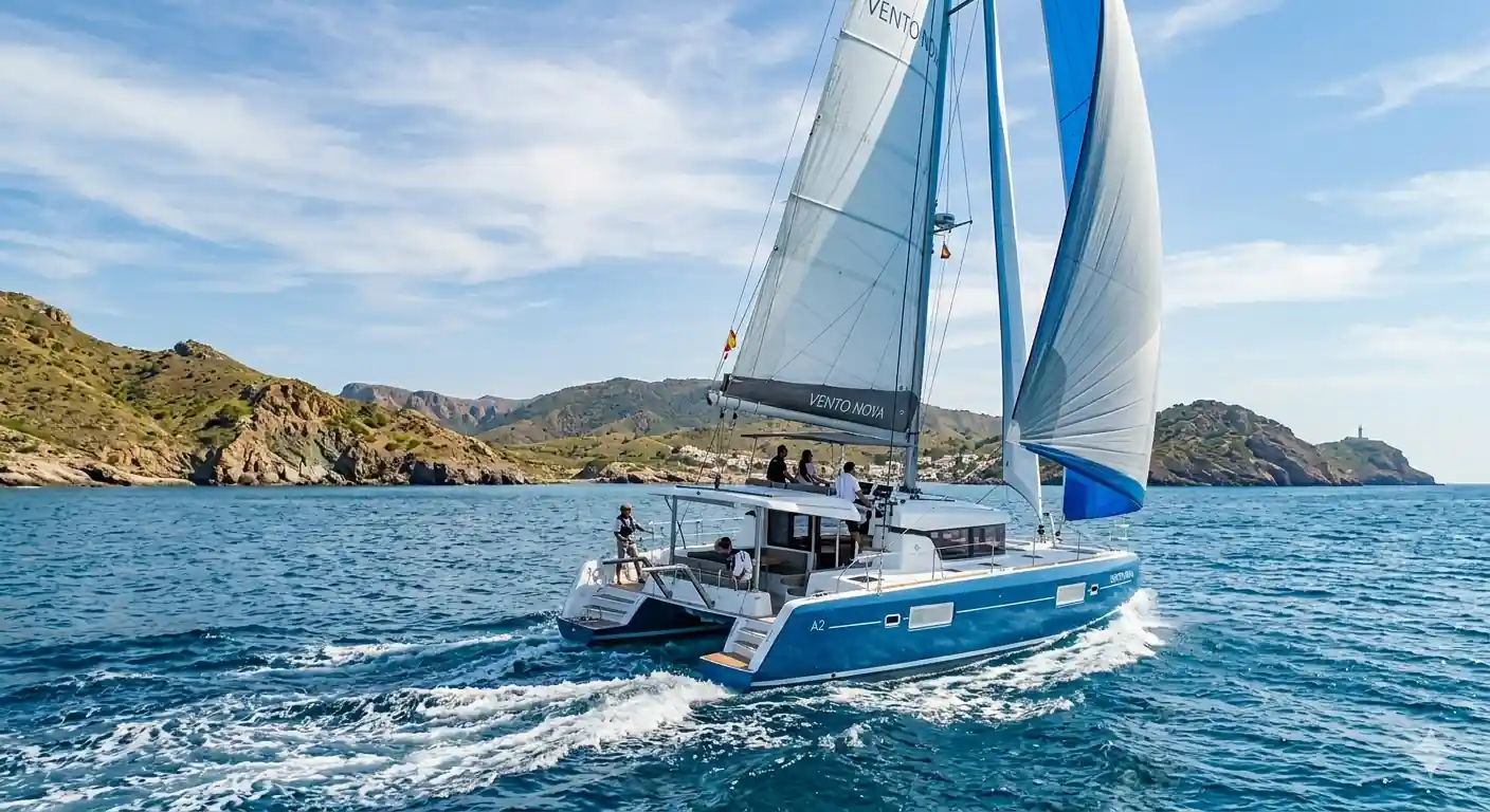 Catamaran sailing along the Costa del Sol