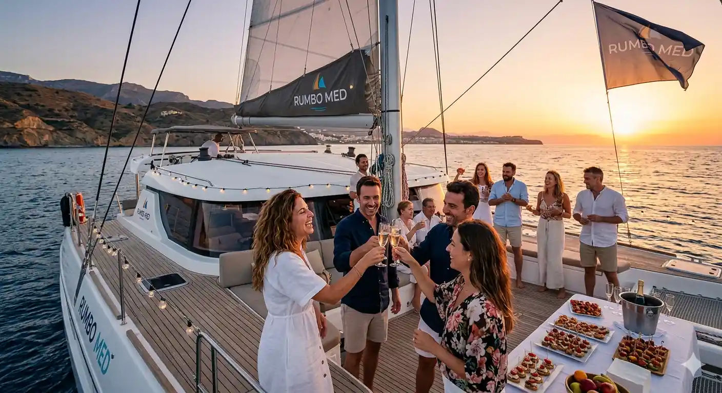 Gente brindando en la cubierta de un barco