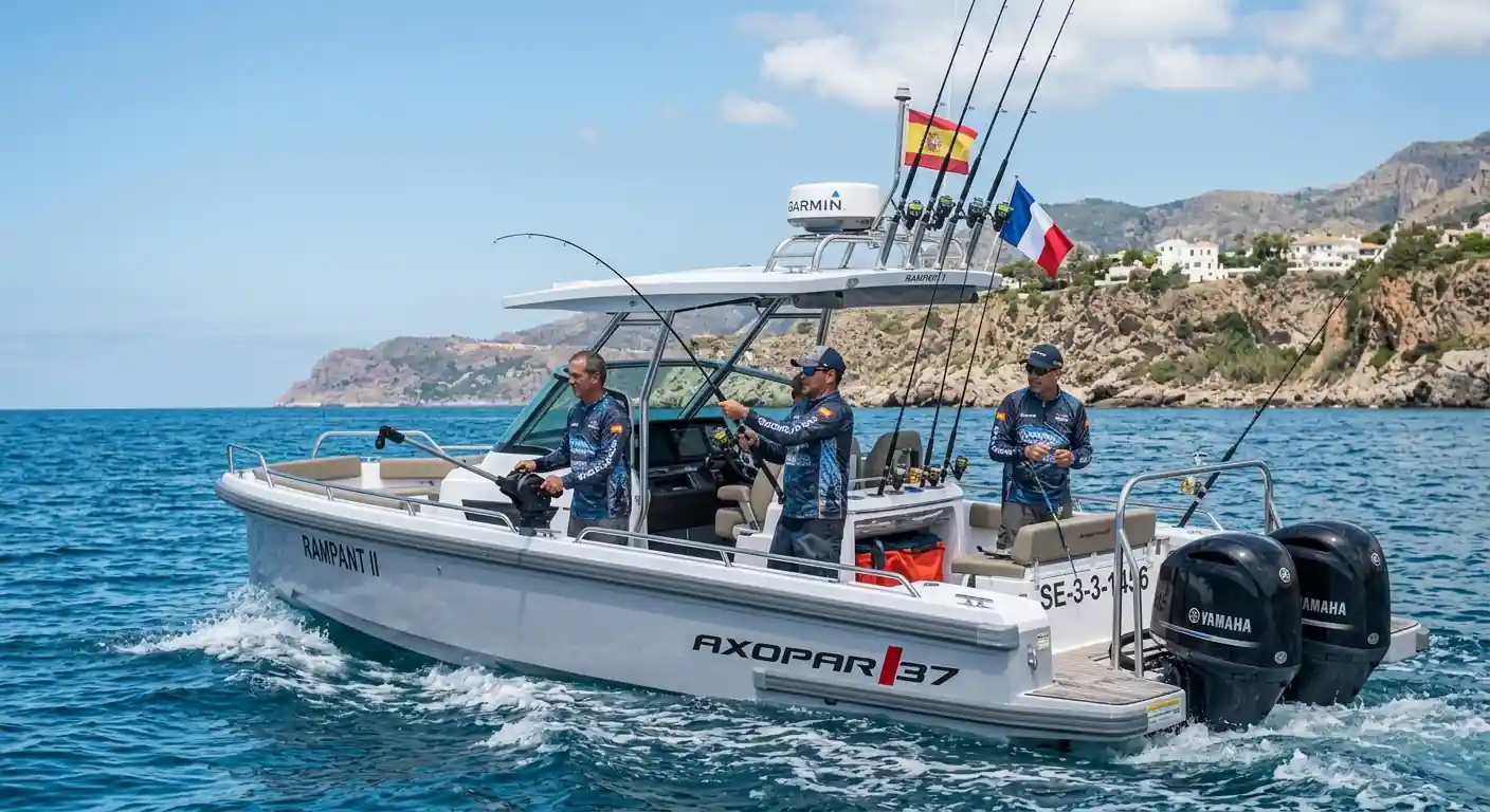 Pescador lanzando desde un barco de consola central