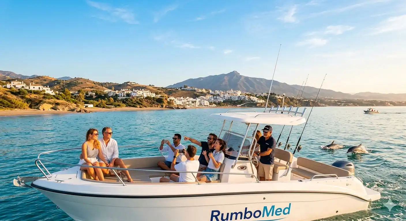Barco de excursión navegando frente a la costa