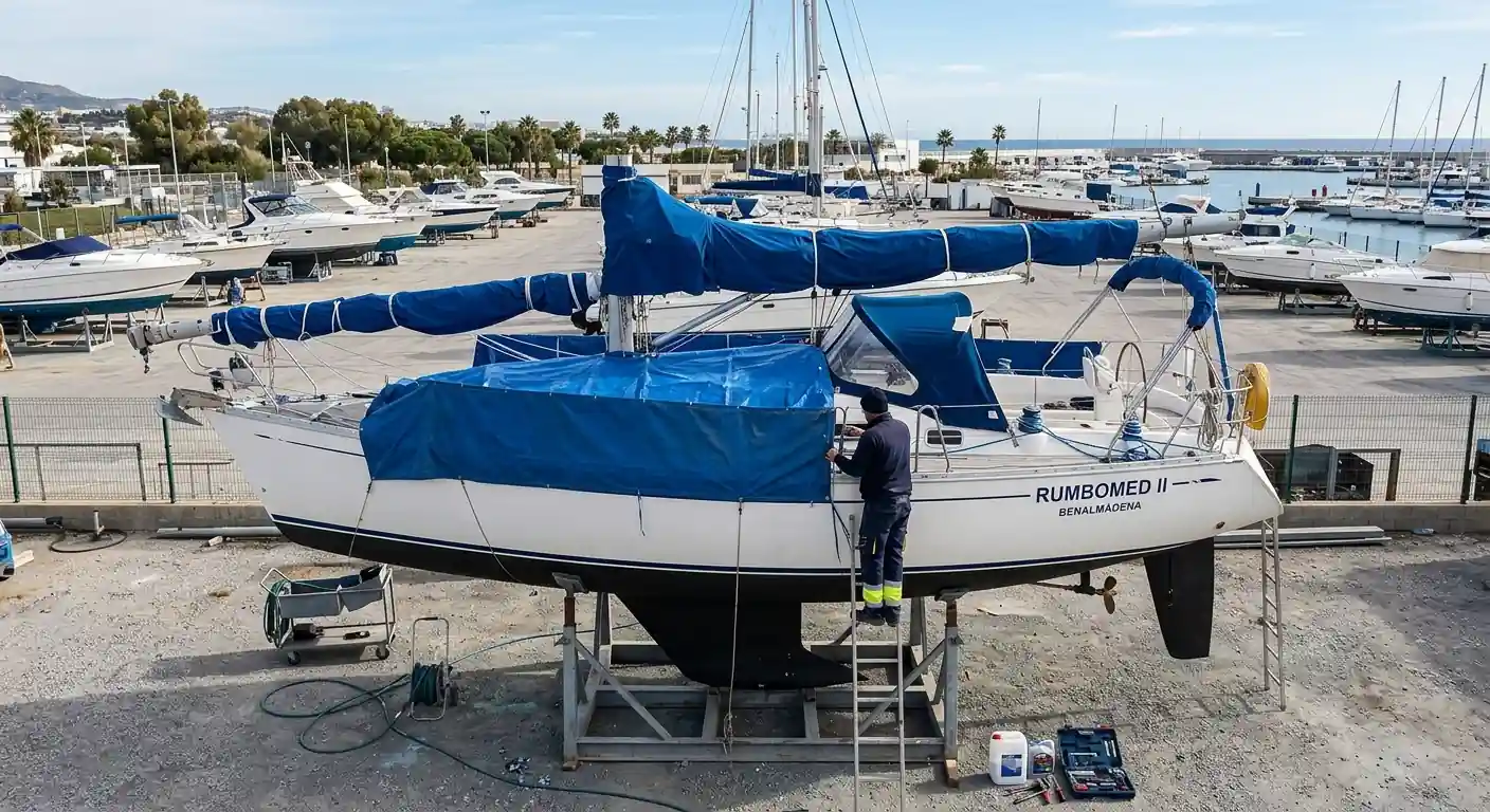 Barco preparado para el invernaje en la marina
