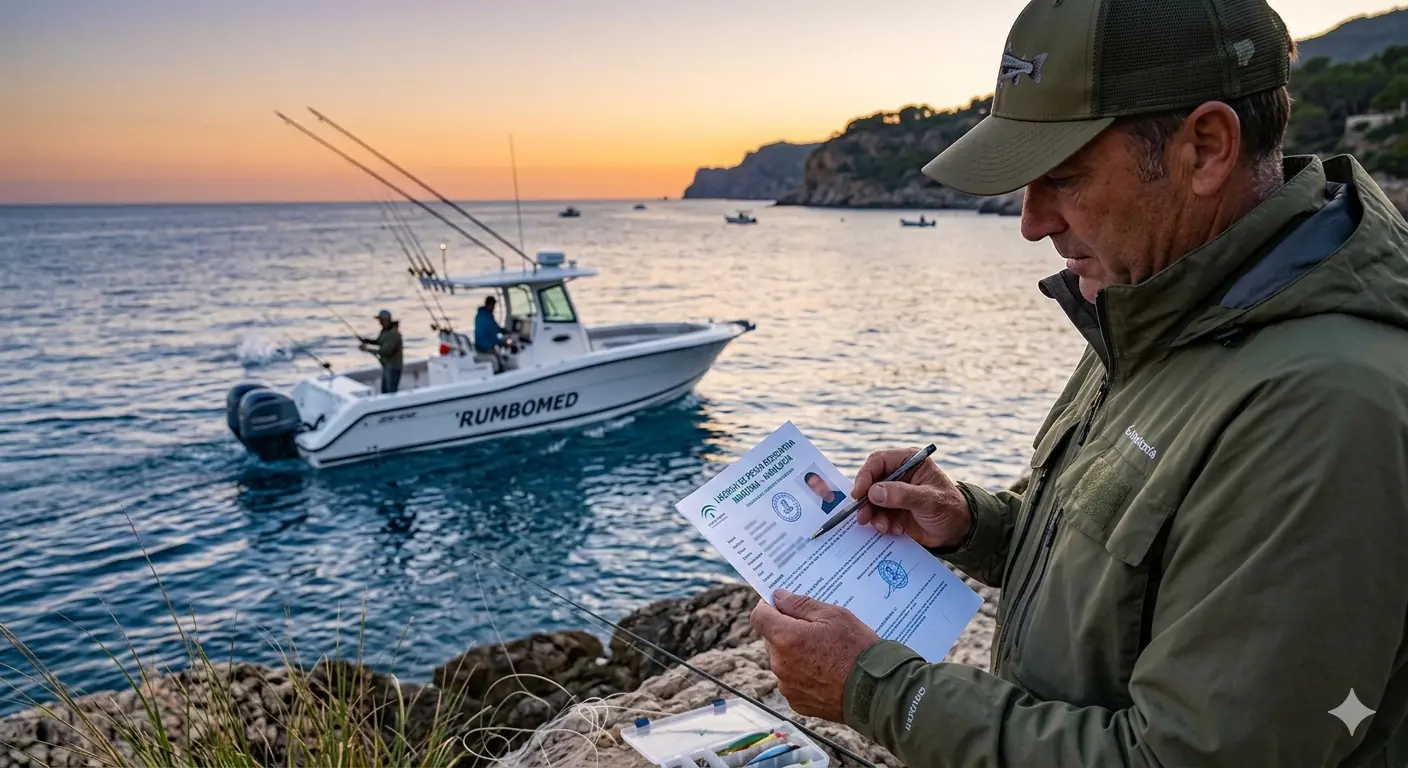 Angler checking fishing license on the Costa del Sol