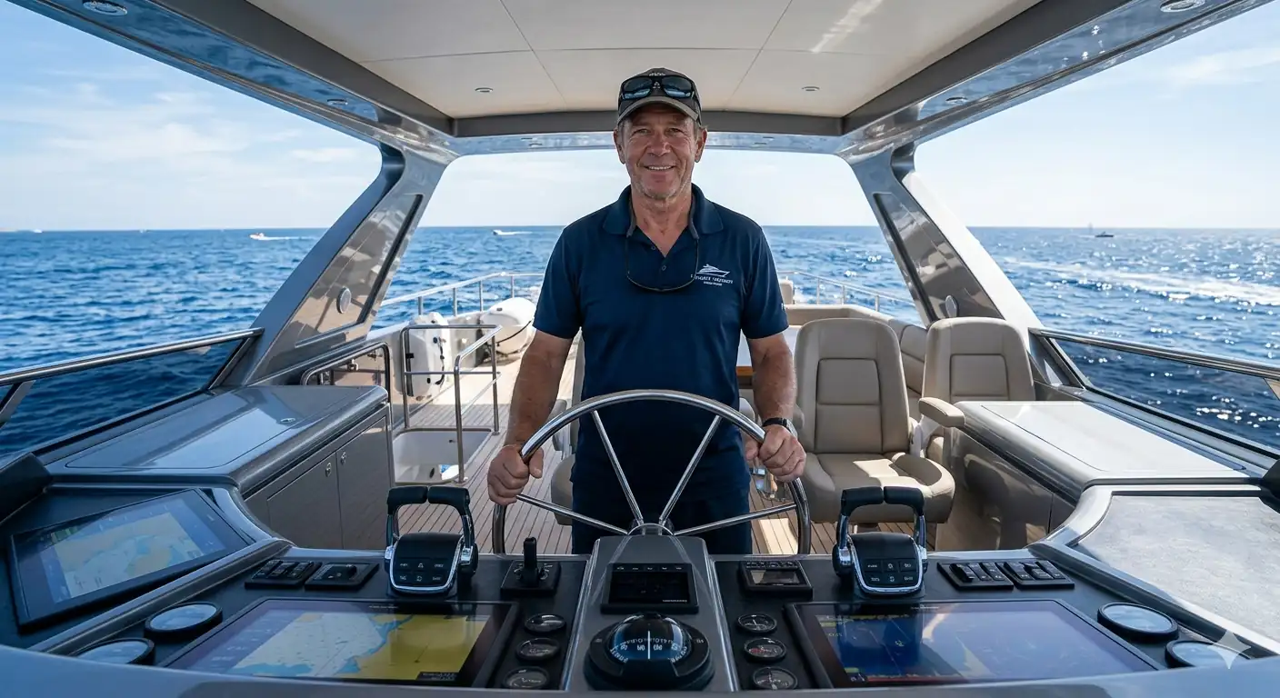 Professional skipper at the helm