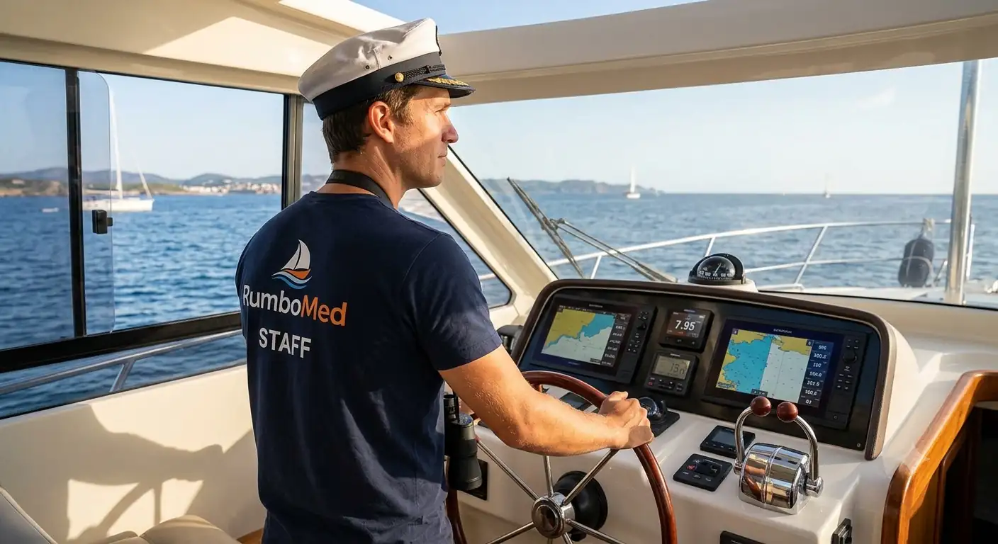 Person steering a small boat