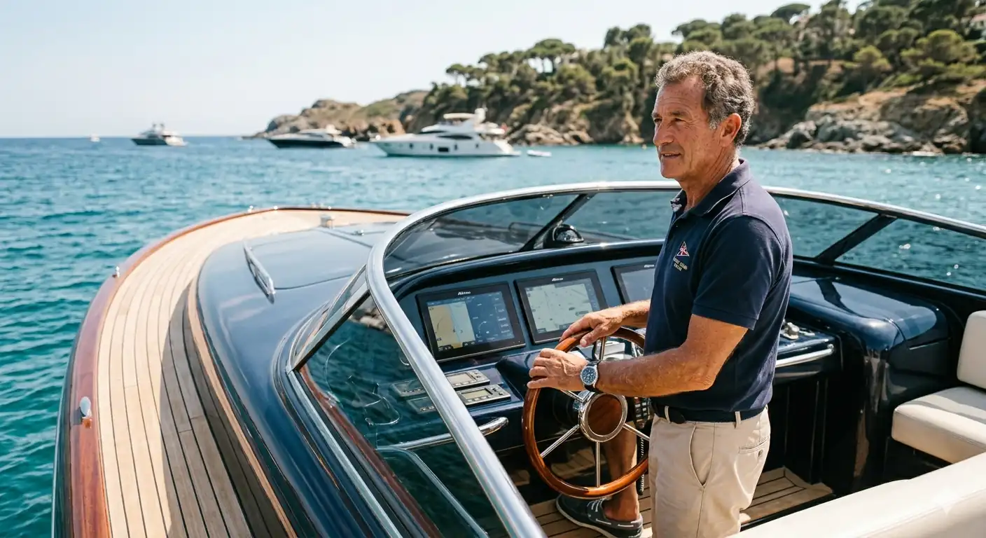Patrón profesional gobernando un barco