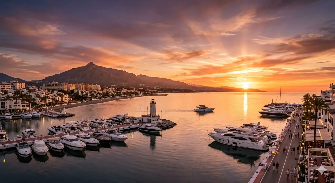 Atardecer desde un barco en Marbella